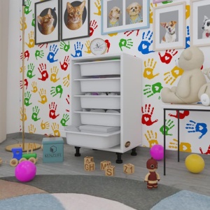 Dulap universal pentru camera copii, bucatarie sau baie, 5 sertare, alb, Ruberu