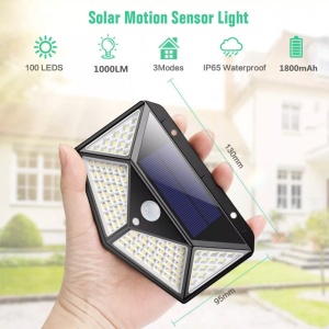 Lampa solara de perete cu 4 fete, senzor de miscare, 100 LED-uri
