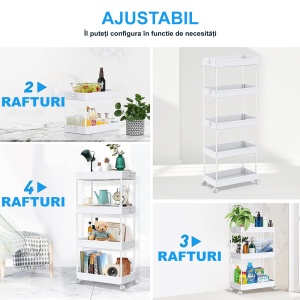 Organizator pe roti cu 5 rafturi, Asos, alb