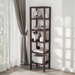 Raft organizator universal cu 6 etajere din plastic, maro, aspect lemn - Img 3