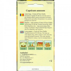 Seminte de ardei lung Corno Giallo, 0.4g, Agrosem