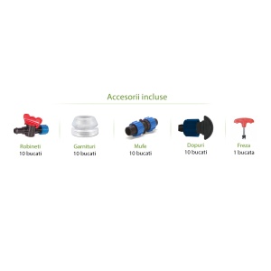 Set banda de picurare Powerdrip rola 200 ml, picurare din 20 in 20 cm, include 41 accesorii