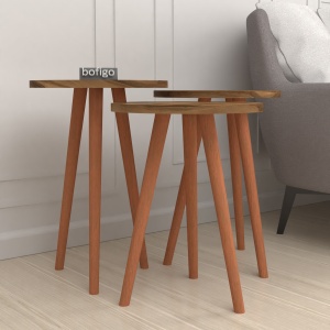 Set de 3 masute de cafea din PAL cu textura lemn, Nest