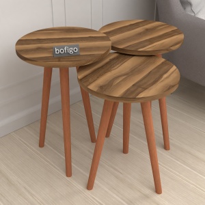 Set  de 3 masute din PAL cu textura lemn, Nest