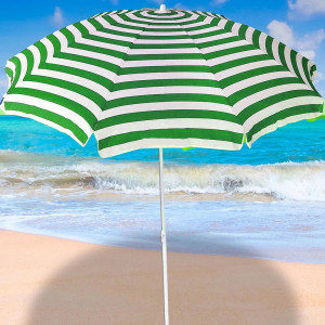 Umbrela de soare, verde cu alb, pentru plaja, gradina, piscina, terasa, cu protectie UV