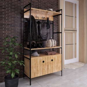Cuier cadru metalic si lemn Rustic, stejar 179x90x39cm