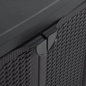 Dulap multifunctional pentru depozitare, aspect ratan, 3 rafturi si 2 usi, 65x45x88 cm, maro inchis