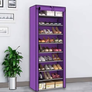 Pantofar dulap textil pentru incaltaminte cu 9 rafturi de depozitare, mov
