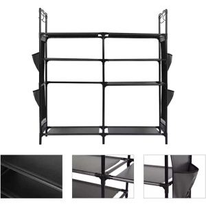 Etajera cu 6 rafturi din otel galvanizat si textil, 90 x 28 x 99 cm, Asos, negru