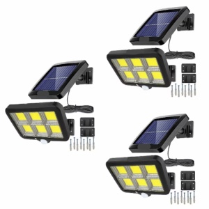 Set 3 lampi cu incarcare solara, cu senzori de lumina si miscare, 3 moduri functionare, telecomanda