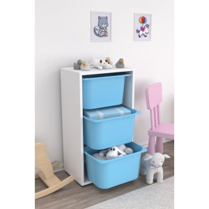 Dulap organizator din PAL cu 3 sertare de plastic, Bronz, alb cu albastru