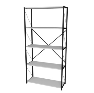 Etajera 5 polite, PAL si metal 180x88x34cm, culoare alb cu negru