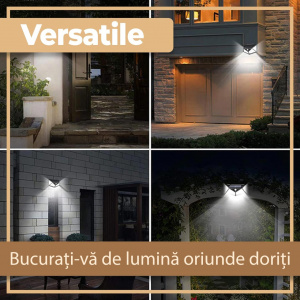 Lampa solara de perete cu 4 fete, senzor de miscare, 100 LED-uri