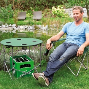Masa camping pliabila cu suport pahare, 71cm x 71cm, verde - Img 2