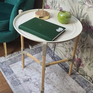 Masuta cafea Scandinavian, metal cu lemn, 46x49x52 cm