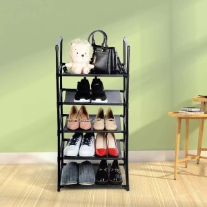 Pantofar cu 5 rafturi din otel galvanizat si textil, 45 x 30 x 91 cm, ArteNova, negru