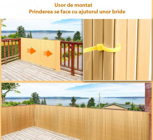 Paravan imitatie Bambus PVC 200x300cm, balcon, gard, terasa, protectie UV, antivant, bride incluse