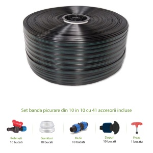 Set banda de picurare Powerdrip rola 200 ml, picurare din 20 in 20 cm, include 41 accesorii