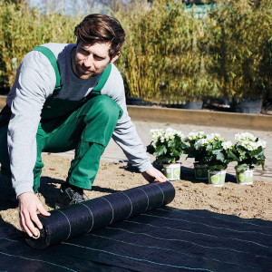 Agrotextil folie mulcire sol antiburuieni, dimensiune 4m x 100m, negru cu dungi verzi