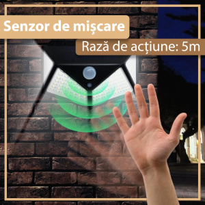 Lampa solara de perete cu 4 fete, senzor de miscare, 100 LED-uri