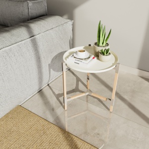Masuta cafea Scandinavian, metal cu lemn, 46x49x52 cm