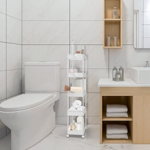 Organizator pe roti cu 5 rafturi, Asos, alb