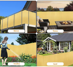 Paravan imitatie Bambus PVC 200x300cm, balcon, gard, terasa, protectie UV, antivant, bride incluse