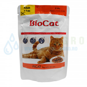 Plic mancare umeda pisici, ficat in sos Biocat, 100 grame