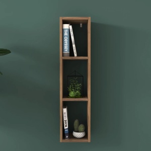 Raft de perete deschis, suspendat, cu 3 spatii de depozitare, nuc, 24.5x92x21cm, Savia