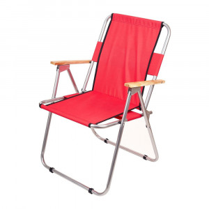 Scaun camping pliant cu cotiere, structura metalica, rosu