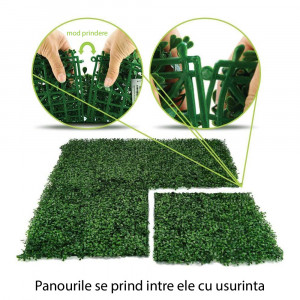Set 10 bucati gard paravan viu cu frunze artificiale, verde inchis, decor sau mascare, 40 x 60 cm