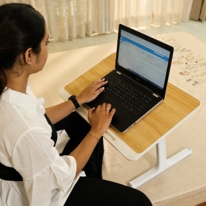 Masuta pliabila si birou practic, suport laptop, metal cu blat MDF, stejar - Img 2