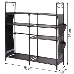 Etajera cu 6 rafturi din otel galvanizat si textil, 90 x 28 x 99 cm, Asos, negru
