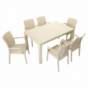 Set mobilier gradina - terasa, masa 90x150 cm x 6 scaune ratan, Elite, cappuccino