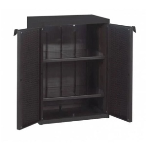Dulap multifunctional pentru depozitare, aspect ratan, 3 rafturi si 2 usi, 65x45x88 cm, maro inchis