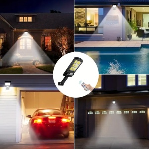 Lampa solara de perete cu senzor de miscare, panou extern, 120 LED COB, 4 moduri