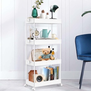 Organizator pe roti cu 4 rafturi, Asos, alb