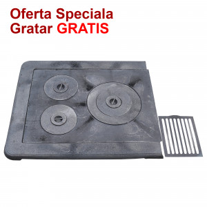 Plita din fonta pentru sobe cu rama 610 x 530 mm x 3 ochiuri + gratar gratis
