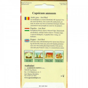 Seminte de ardei gras Asti Red, 0.8g, Agrosem