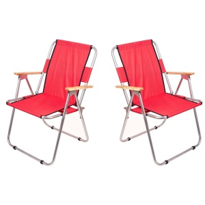 Set 2 scaune camping pliant cu cotiere, structura metalica, rosu
