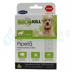 Set de 5 pipete antiparazitare pentru caine, Biokill