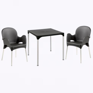 Set masa cu doua scaune, cadru din plastic rezistent si picioare din aluminiu, exterior si interior