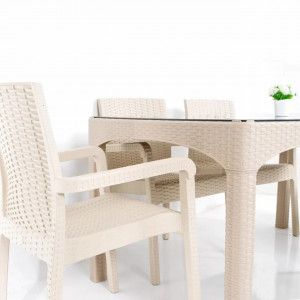 Set mobilier gradina - terasa, masa 90x150 cm x 6 scaune ratan, Elite, cappuccino