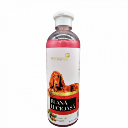 Sampon Pestmaster pentru caini, blana lucioasa, cu ulei de Argan, 500 ml.