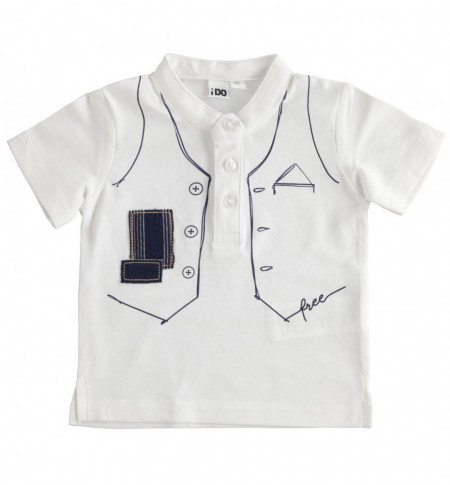 Tricou baieti Ido alb cu bleumarin cu imprimeu vestuta