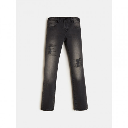 Blue jeans negru skini, cu strasuri pe picior , 96% bumbac, Guess