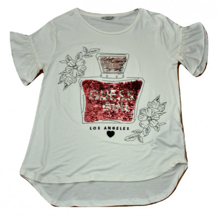 Tricou Guess alb, maneca involanata