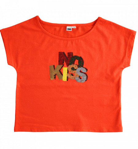 Tricou rosu din bumbac NO KISS IDO