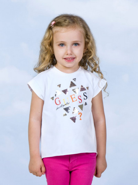 Tricou cu mânecă scurtă ivoire pentru fetițe, Guess