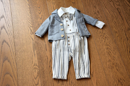 Costum cu pantalon din tercot cu dungi bej 5 piese